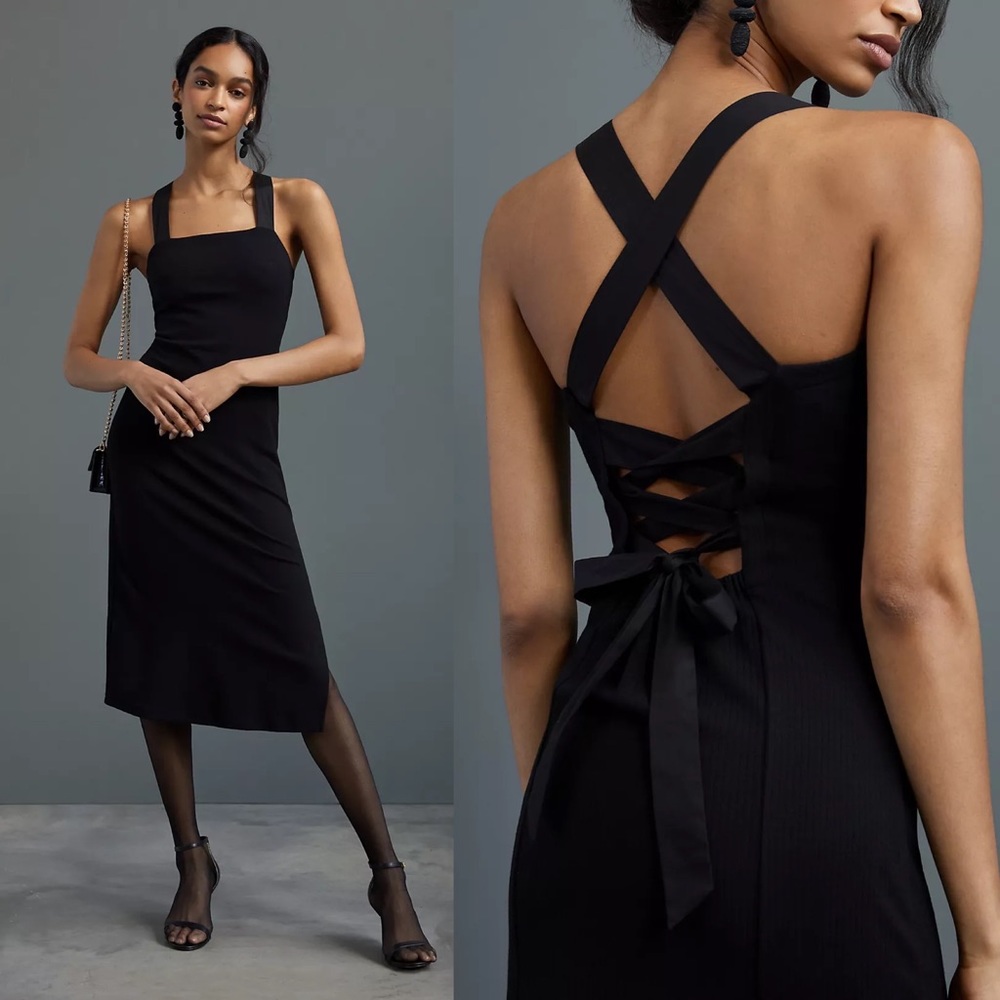 NWT Anthropologie Seamed Cross-Back Midi Dress